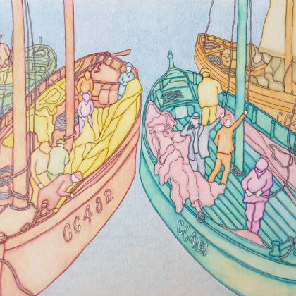 Équipages - Pêcheurs et leurs barques à quai à Concarneau (janvier 1913)